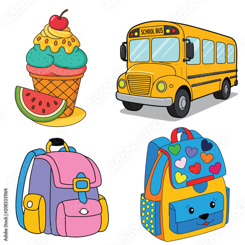 Flat back to school elements collection