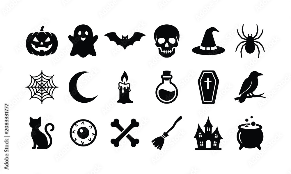 Fototapeta premium Comprehensive halloween icon set with spooky symbols and objects halloween collection silhouette
