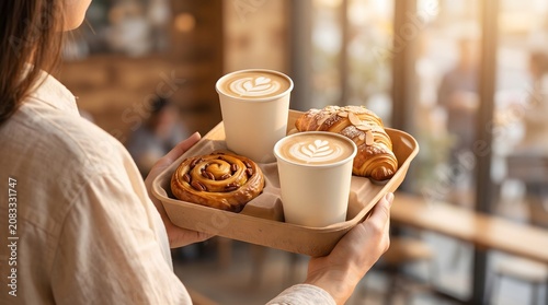 Bakery Breakfast Tray Mockup with Coffee Cups