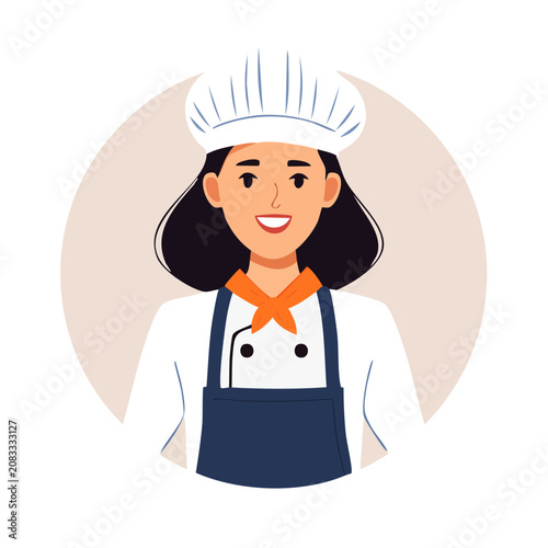 Smiling female chef in flat illustration style