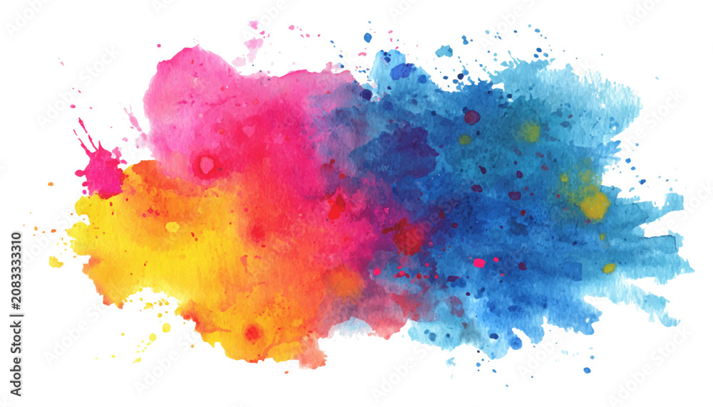 Fototapeta premium Abstract colorful watercolor splash texture background with vibrant rainbow paint stains and splatters vector illustration art.