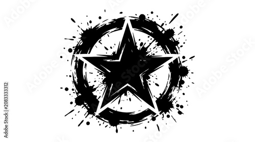 Foto Abstract black star symbol with ink splatter and grunge paint texture effect
