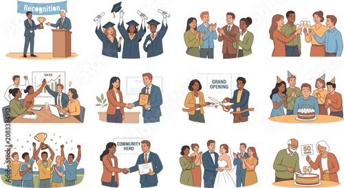 Community Support and Volunteering Flat Vector Illustration Collection

