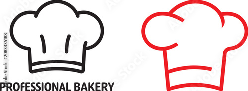 Obraz na płótnie Chef hat vector icons in black and red outline styles for bakery and restaurant