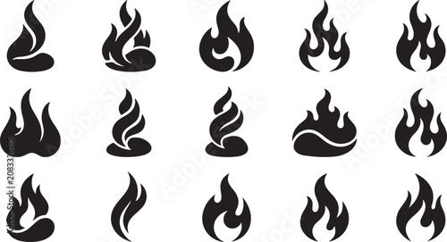 Fotografie Set of flame illustration icons depicting various fire designs on a plain surfac