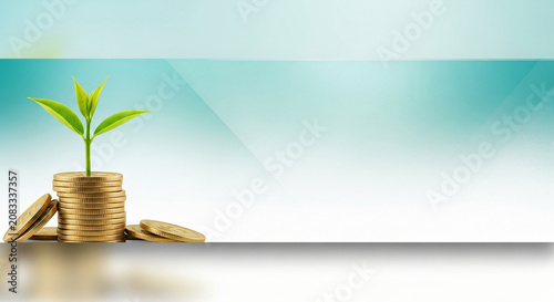 Growth Sprout Combined With Gold Coins In Financial Advisory Industry For Financial Freedom Concept