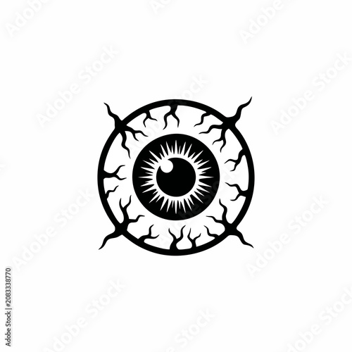 Stylized Black and White Illustration of an Abstract Eye Symbol for halloween design concept