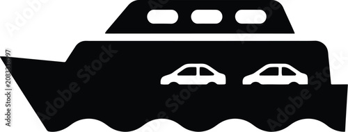 Fotografie Silhouette of a car ferry transporting vehicles across the water for logistics a