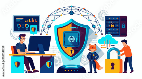 Digital security concept with data locks and people