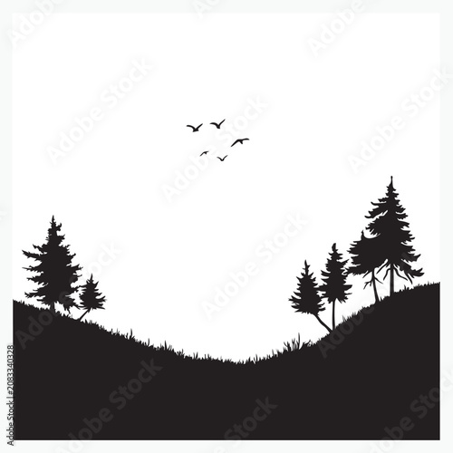 silhouette of a landscape view with trees