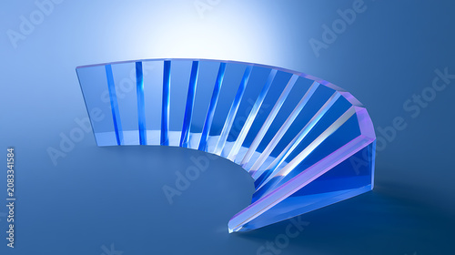 Abstract Transparent Blue Arc Structure with Glowing Edges on a Gradual Blue Background, Modern Futuristic Design Concept and Technology
