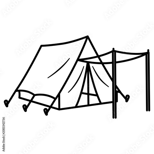 Camping tent with canopy outline illustration