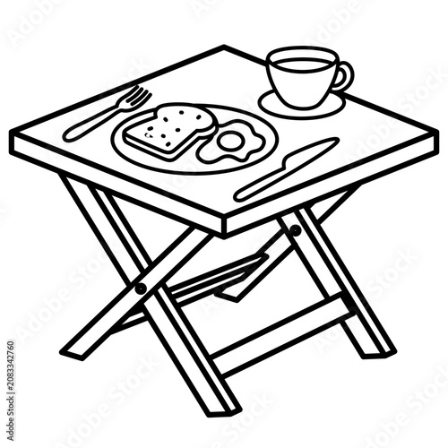 Serving breakfast on a folding table with toast and coffee outline