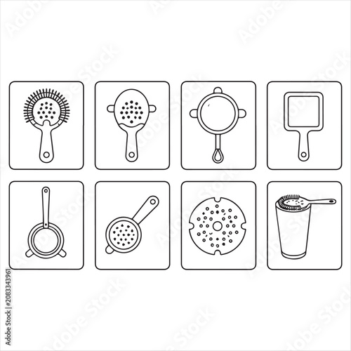 Kitchen Utensil Icons Set with Line Art Style
