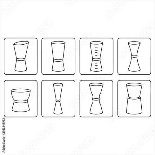 Jigger Measuring Cups Icon Set in Line Style