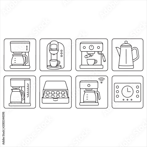 Coffee Maker Icons Line Art Style Graphic Illustration