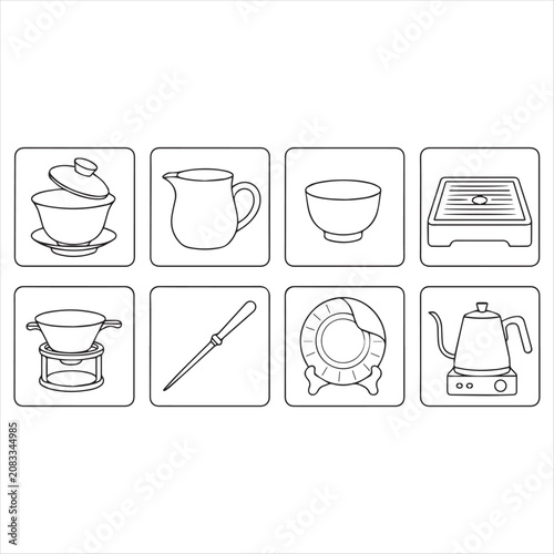 Line Art Coffee and Tea Icons Set