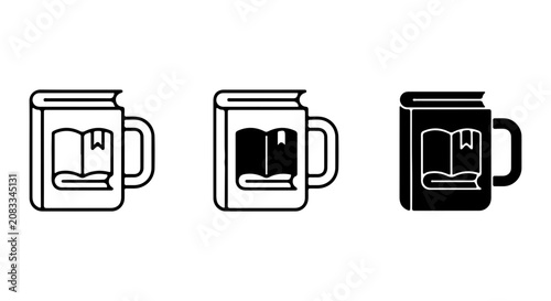 Foto Book Mug Icons Set, Reading Coffee Cup Vector Graphics, Literature Drinkware Sym