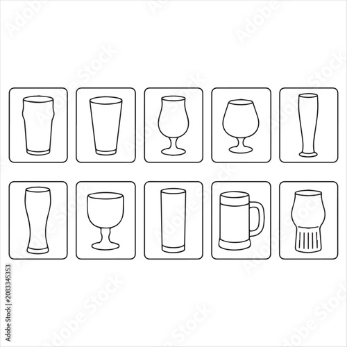 Line Art Glassware Icons Set