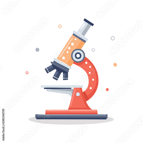 Flat illustration of a red and orange microscope
