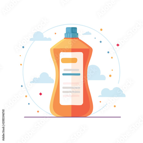 Flat illustration of detergent bottle with label