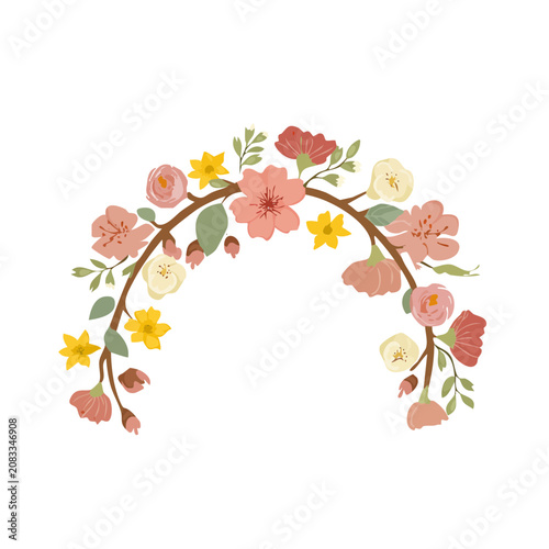 Pink and yellow flower arch vector illustration