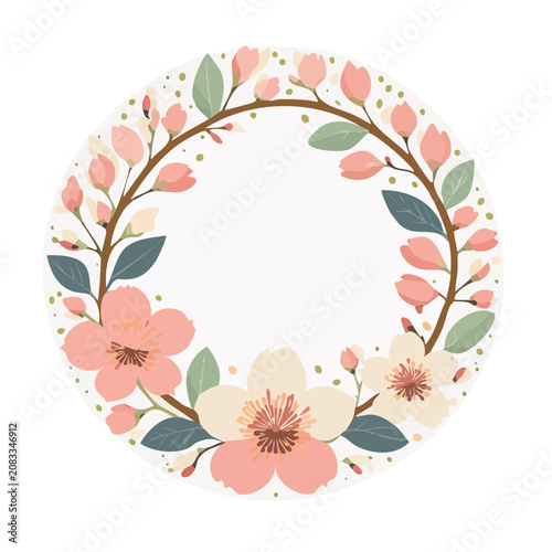 Pink and cream floral wreath vector illustration
