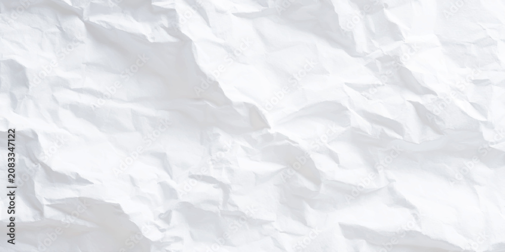 Fototapeta premium White crumpled paper texture background with abstract wrinkled creases crushed realistic sheet and soft shadows