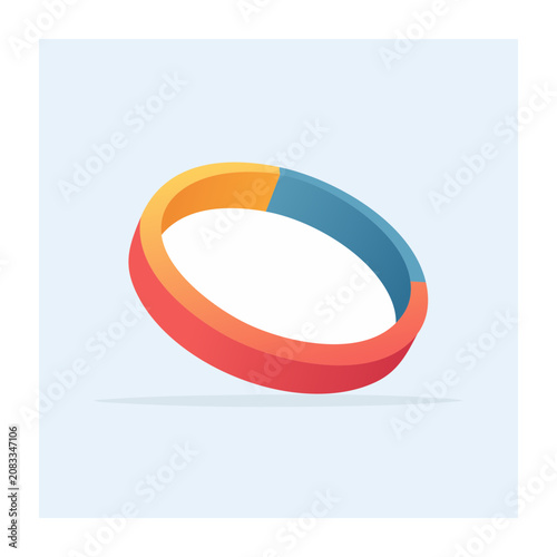 3D ring chart with red, orange, and blue segments