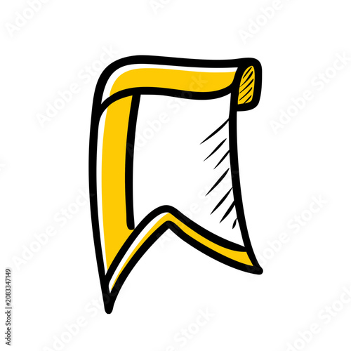 Bookmark ribbon icon hand drawn in sketch style with yellow color for web and digital interface.