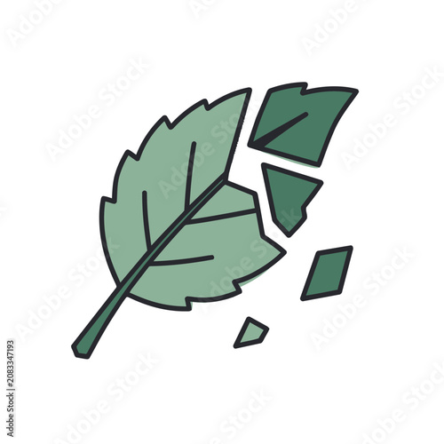 Broken green leaf with fragments vector illustration