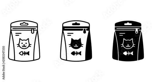 3 Cat Food Pouches, Pet Nutrition Packaging Icons, Vector Graphics for Pet Care Brands