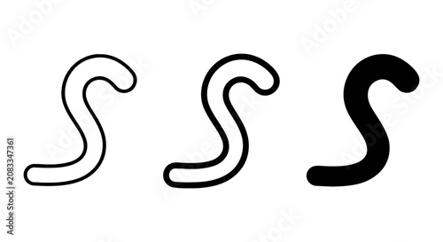 Simple Worm Icons: Outline, Filled Outline, Solid Black Vector Shapes