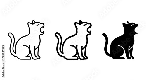 Yawning Cat Icons, Feline Silhouette Vector Set, Cute Pet Emoticon Graphics
