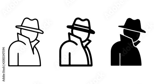 Fotografija Spy Silhouette Icons, Detective Man Vector Graphics, Secret Agent Symbols, Myste