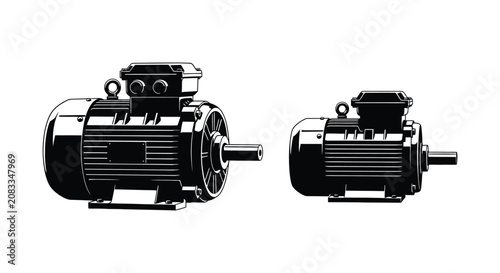 Fotografie Electric Motors Silhouette On White Background Industrial Machinery Illustration