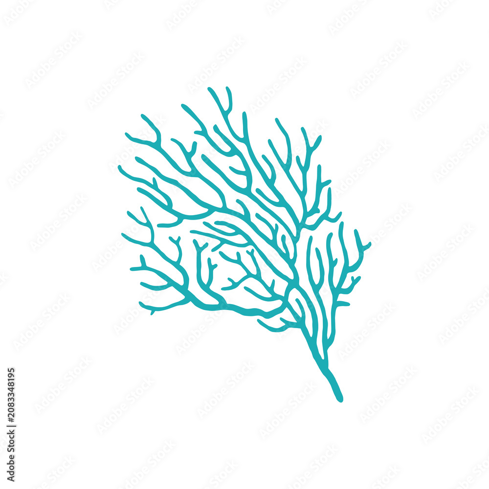 Fototapeta premium Blue seaweed icon isolated sea coral anemone plant icon. Vector galaxy corals Galaxea sp. acropids, aquarium organism. Sea coral, underwater polyp growing in deep sea waters, gorgonian aquatic plant