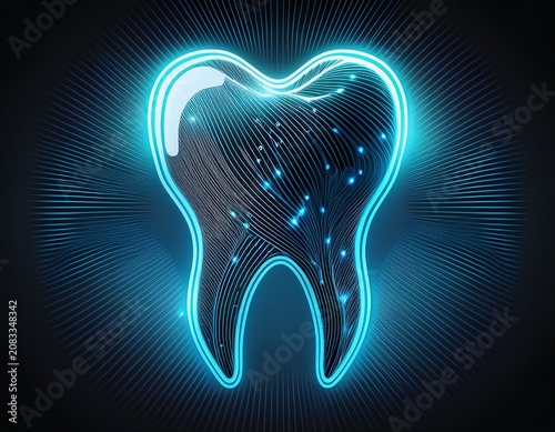 glowing digital tooth outline formed by connected lines symbolizing modern dentistry oral care innovation and dental technology