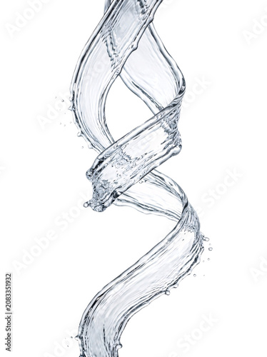 Dynamic swirling water splash isolated on white background