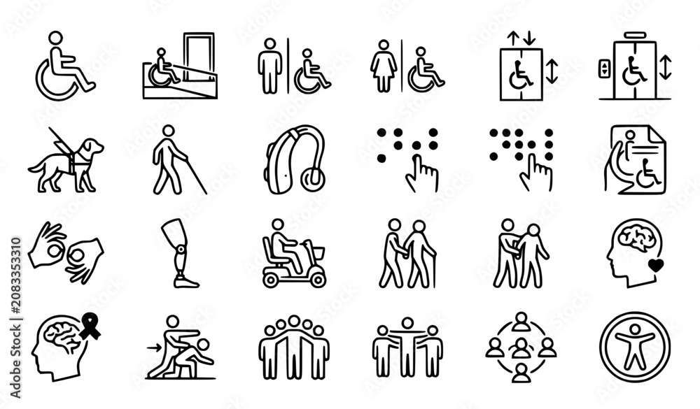 Fototapeta premium Accessibility and Inclusion Monochrome Vector Icon Pack
