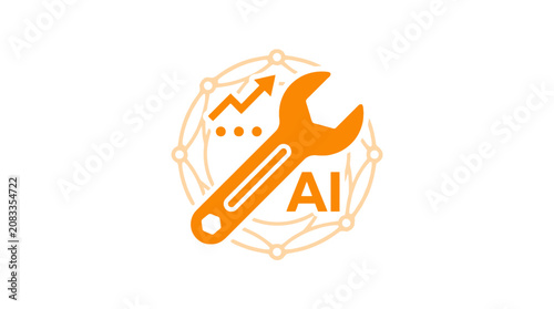 AI wrench tool symbol with growth chart and network background