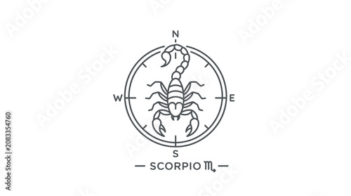 Scorpio Zodiac Sign Compass Icon, Astrological Symbol, Minimalist Line Art