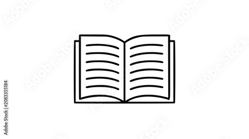 Open book minimalist vector icon, hand-drawn outline illustration for reading, learning, education, library, study, literature, textbook, knowledge, school, publishing, and literacy design projects