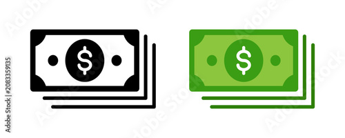 Cash money icon, Dollar bill symbol. Transparent vector and PNG