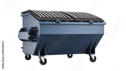 Obraz na plátne Large blue dumpster with black lid and wheels