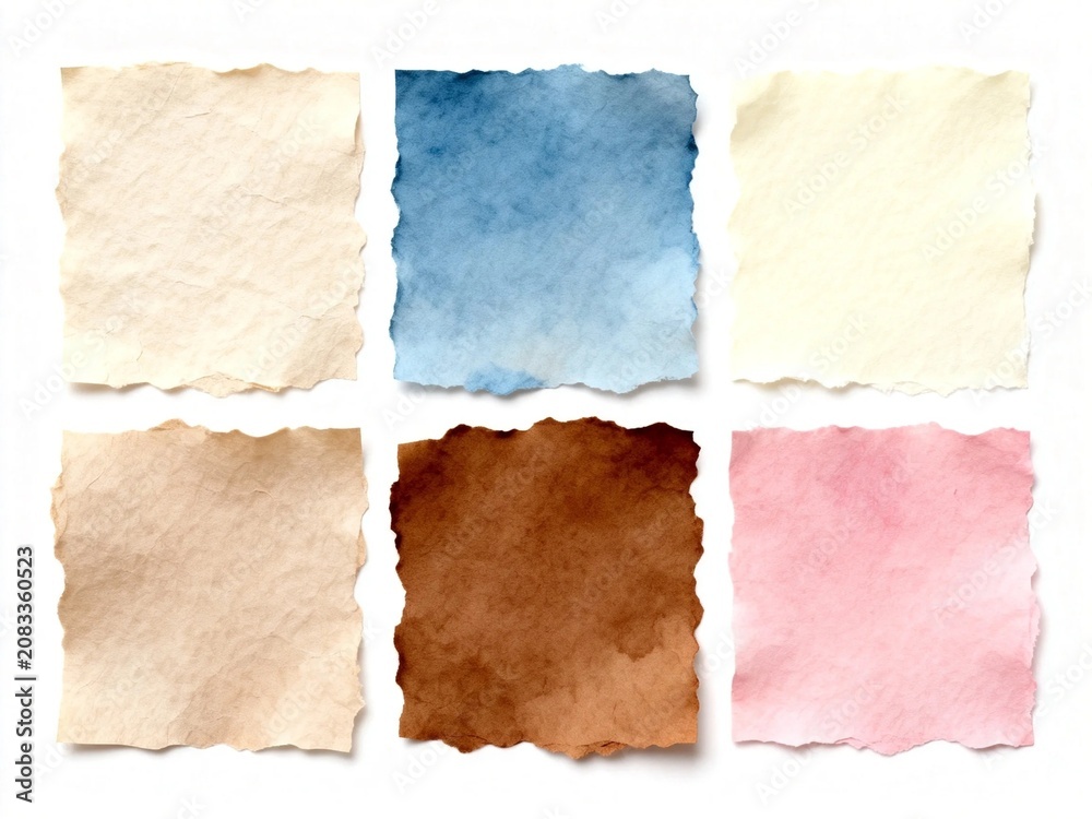Fototapeta premium Six Torn Paper Swatches in Soft Colors