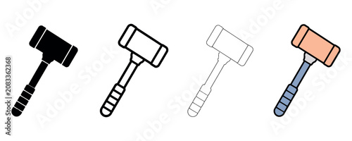 Set of four different style mallet hammer icons for construction work