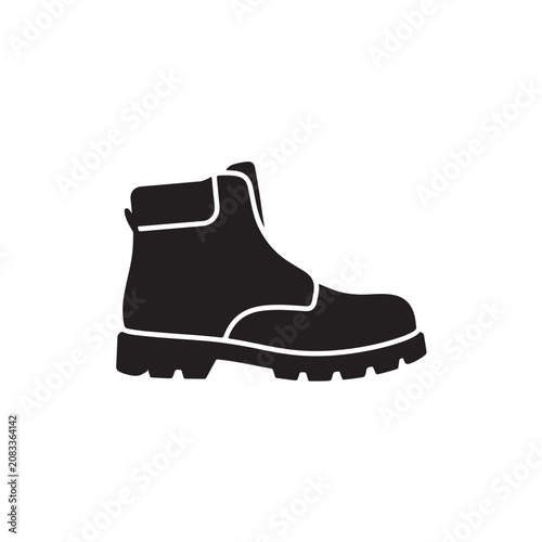 Work boot icon for industrial protection safety footwear symbol black and white vector illustration.