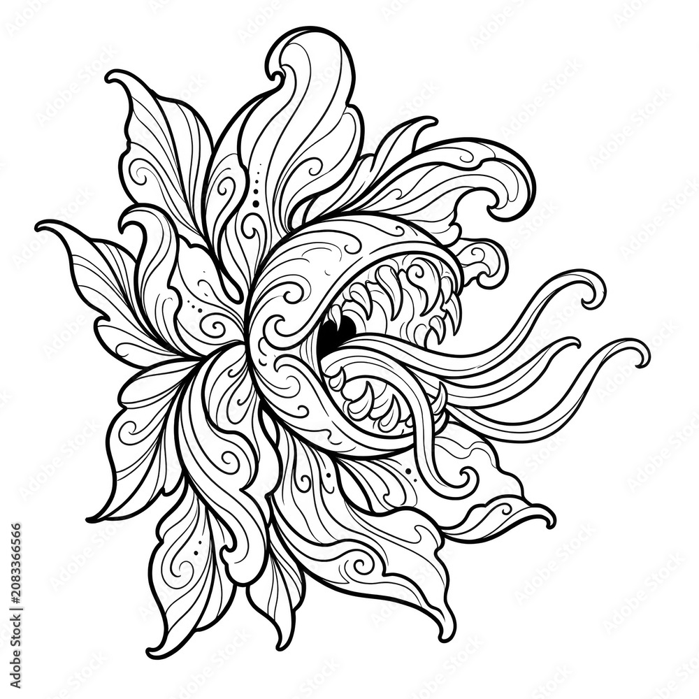 Fototapeta premium Ornate Carnivorous Fantasy Flower Coloring Page