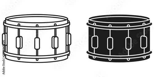 Canvastavla Snare drum outline and silhouette on white background with copy space for music